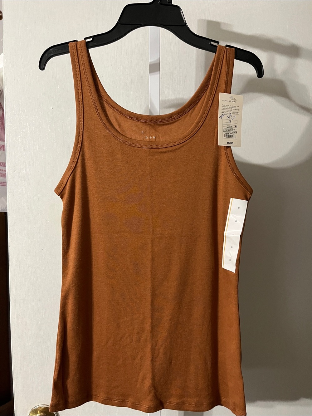 a new day Ribbed Scoop Tank Top - Rust Brown